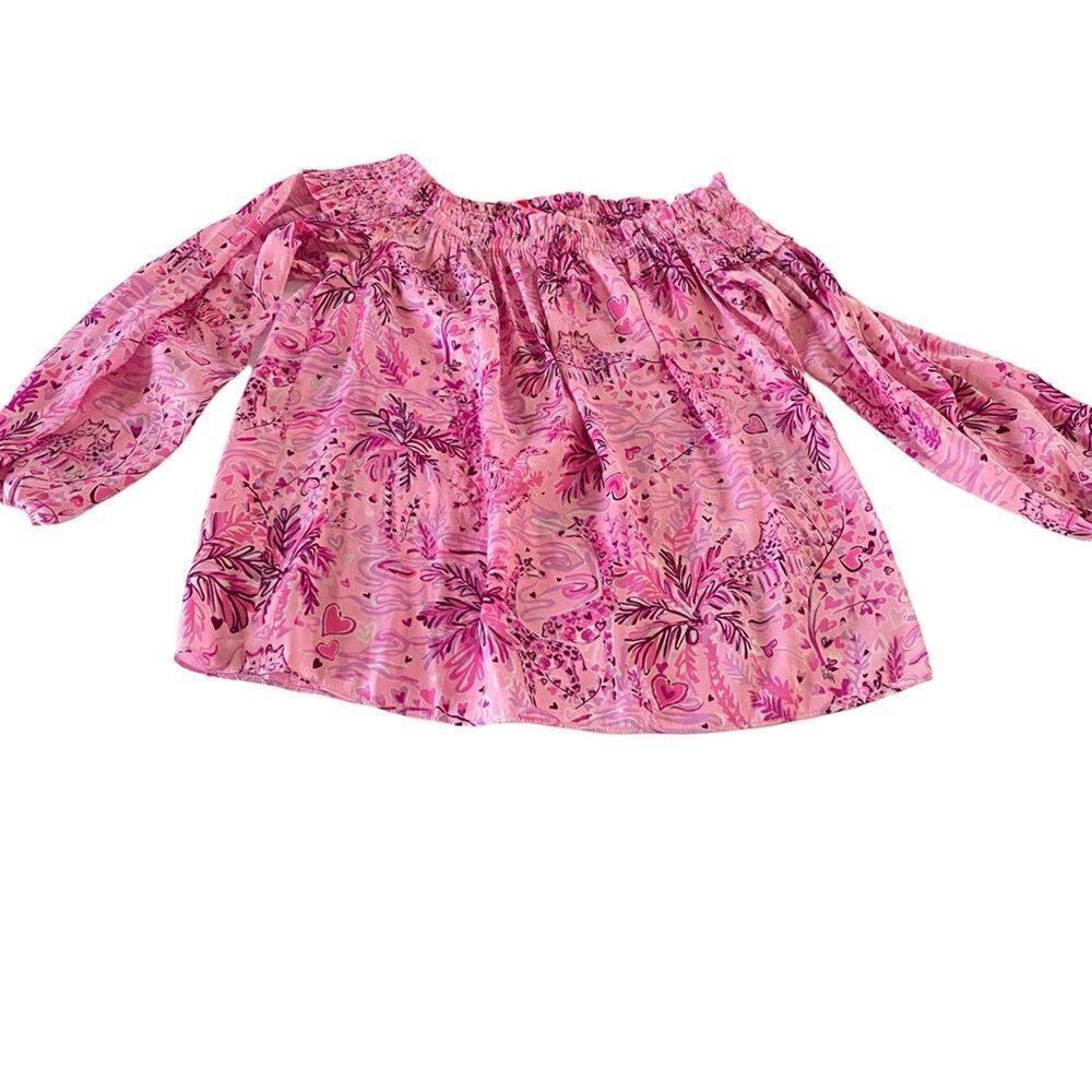 Lilly Pulitzer Top Women's Pink Off The Shoulder Hearts Design Top Sz XS